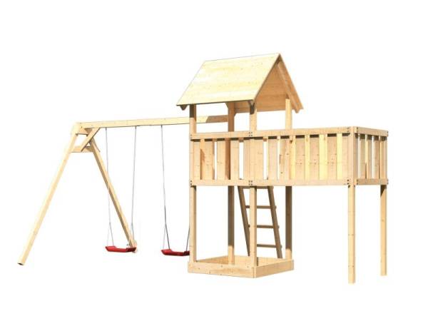Akubi Spielturm Lotti natur mit Anbauplattform XL und Doppelschaukel