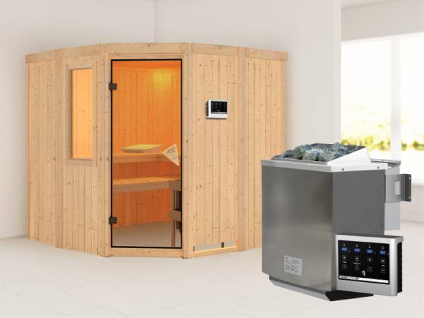 Simara 1 - Karibu Sauna inkl. 9-kW-Bioofen - mit Fenster -