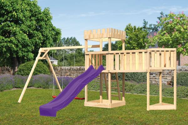 Akubi Ritterburg Löwenherz + Rutsche + Doppelschaukel + Anbauplattform XL + Schiffsanbau oben