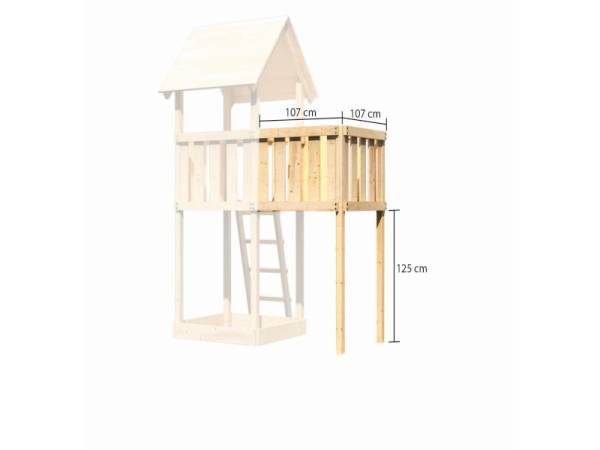 Akubi Spielturm Lotti Satteldach + Rutsche rot + Einzelschaukel + Anbauplattform + Netzrampe