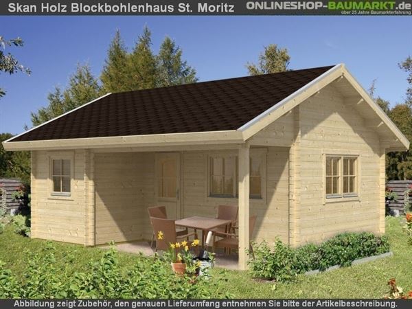 Skan Holz Blockbohlenhaus St. Moritz, Dach dämmbar für Dachschindeln, 45plus, 600 x 500 cm Skan Holz Blockbohlenhaus St. Moritz, Dach dämmbar für Dachschindeln, 45plus, 600 x 500 cm