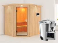 Lilja - Karibu Sauna Plug & Play inkl. 3,6 kW-Bioofen - mit Dachkranz -