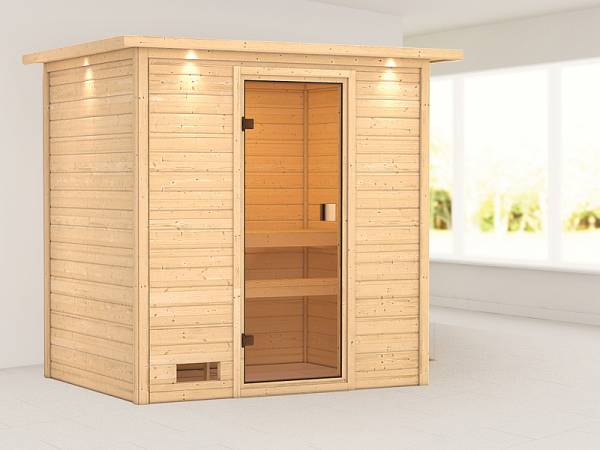 Karibu Woodfeeling Sauna Selena mit Dachkranz 38 mm