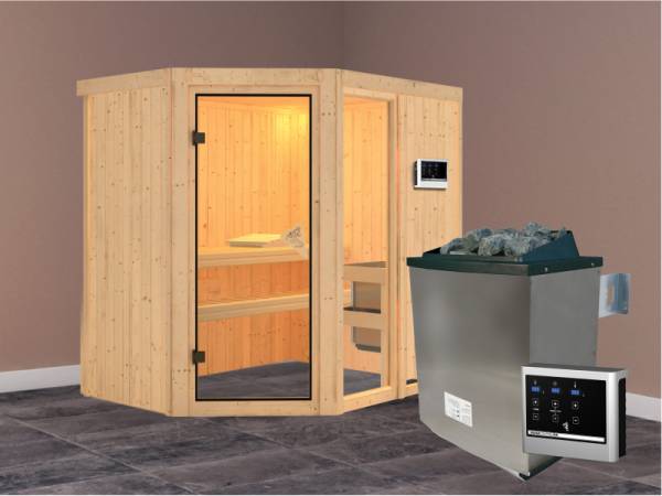 Fiona 1 - Karibu Sauna inkl. 9-kW-Ofen - ohne Dachkranz -