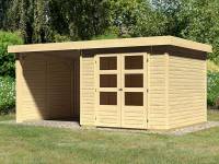 Karibu Woodfeeling Gartenhaus Askola 3,5 mit Anbaudach 2,25 Meter, Seiten- und Rückwand