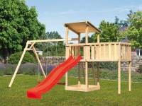 Akubi Spielturm Anna + Rutsche rot + Doppelschaukel + Anbauplattform XL
