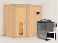 Karibu Sauna Carin- energiesparende Saunatür- 4,5 kW Bioofen ext. Strg- ohne Dachkranz