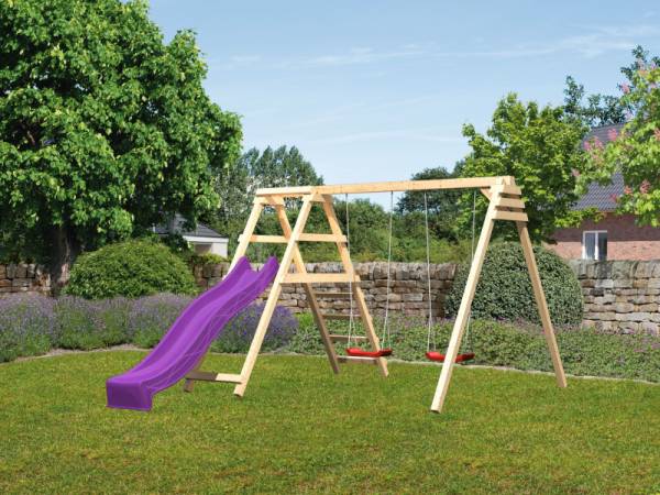 Akubi Doppelschaukel Felix mit Klettergerüst und Rutsche in violett Akubi Doppelschaukel Felix mit Klettergerüst und Rutsche in violett