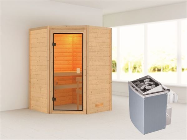 Karibu Sauna Antonia mit 9 kW Ofen integr. Strg ohne Dachkranz 38 mm Karibu Sauna Antonia mit 9 kW Ofen integr. Strg ohne Dachkranz 38 mm