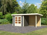 Karibu Woodfeeling Gartenhaus Kandern 2 terragrau mit Anbaudach 2,35 m inkl. Rückwand