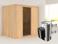 Fanja - Karibu Sauna Plug & Play 3,6 kW Ofen, int. Steuerung - ohne Dachkranz - Moderne Saunatür