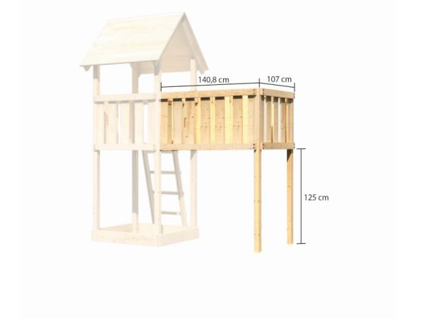 Akubi Spielturm Lotti Satteldach + Rutsche violett + Doppelschaukel Klettergerüst + Anbauplattform XL + Netzrampe