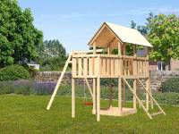 Akubi Spielturm Danny Satteldach + Einzelschaukel + Anbauplattform + Netzrampe
