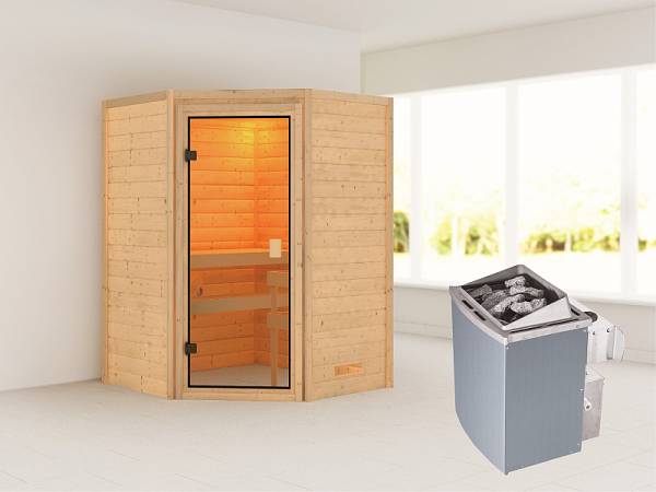 Karibu Woodfeeling Sauna Franka - Classic Saunatür - 4,5 kW Ofen integr. Strg - ohne Dachkranz
