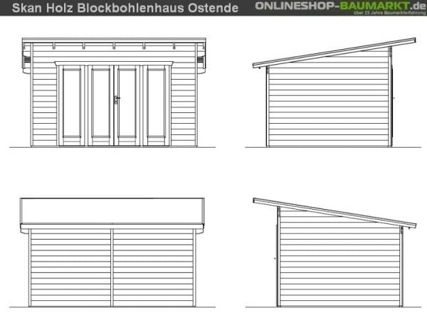 Skan Holz Blockbohlenhaus Ostende 2 in schwedenrot, 400 x 300 cm