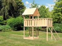 Akubi Spielturm Lotti natur mit Anbauplattform XL und Netzrampe