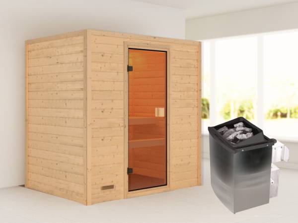 Karibu Sauna Selena mit 4,5 kW Ofen integr. Strg ohne Dachkranz