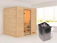 Karibu Sauna Anja inkl. 9 kW Ofen integr. Steuerung mit Klarglas Saunatür -ohne Dachkranz-
