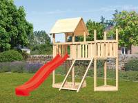 Akubi Spielturm Lotti Satteldach + Schiffsanbau oben + Anbauplattform + Netzrampe + Rutsche in rot