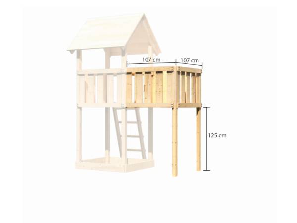 Akubi Spielturm Lotti Satteldach + Rutsche violett + Doppelschaukelanbau Klettergerüst + Anbauplattform + Netzrampe