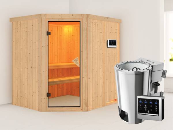 Lilja - Karibu Sauna Plug & Play inkl. 3,6 kW-Bioofen - ohne Dachkranz -