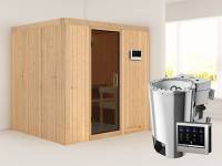 Daria - Karibu Sauna Plug &amp; Play 3,6 kW Bio Ofen, ext. Steuerung - ohne Dachkranz - Moderne Saunatür