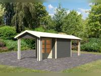 Karibu Gartenhaus Theres 4 terragrau- 2 Dachbausbauelemente