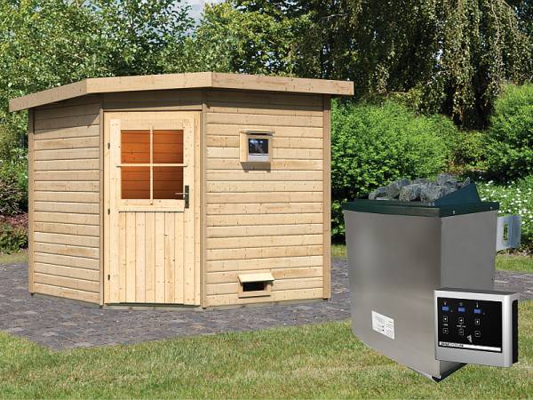 Karibu Saunahaus Hilda 38 mm mit 9 kW Ofen Ext. Strg Karibu Saunahaus Hilda 38 mm mit 9 kW Ofen Ext. Strg