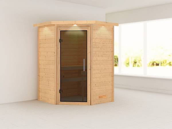 Karibu Sauna Franka 38 mm mit Dachkranz- ohne Ofen- moderne Tür