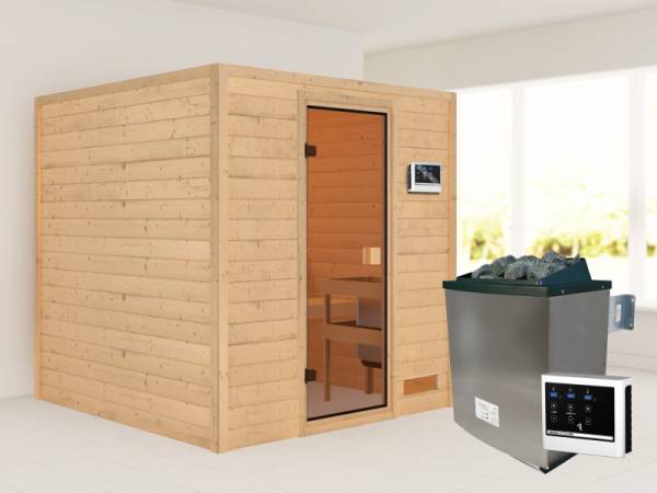 Karibu Sauna Jara inkl. 9 kW Ofen ext. Steuerung mit klassischer Saunatür -ohne Dachkranz-