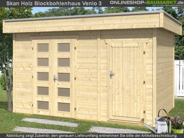 Skan Holz Blockbohlenhaus Venlo Größe 3 mit Abstellraum, 380 x 250 cm