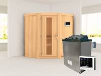 Karibu Sauna Taurin inkl. 9 kW Ofen externe Steuerung, mit Energiespartür - ohne Dachkranz -
