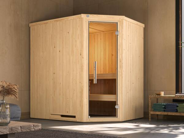 Weka Elementsauna Varberg 1, inkl. 4,5 kW Bioofen (BioS) mit digitaler Steuerung, Ganzglastür