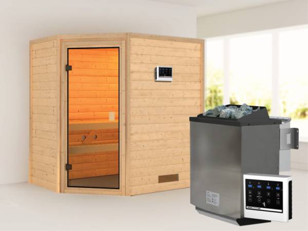 Karibu Sauna Jella mit 4,5 kW BIO-Ofen ext. Strg