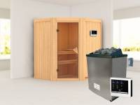 Karibu Sauna Taurin inkl. 9 kW Ofen ext. Steuerung, mit bronzierter Gnazglastür - ohne Dachkranz -