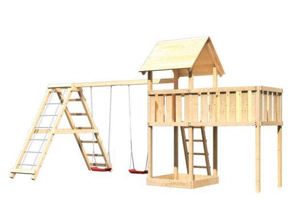 Akubi Spielturm Lotti- Anbauplattform XL- Doppelschaukel inkl. Klettergerüst
