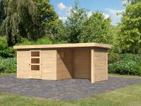 Karibu Woodfeeling Gartenhaus Oburg 4 natur mit Anbaudach 2,4 Meter inkl. Rück- und Seitenwand