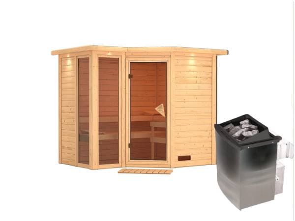 Amara - Karibu Sauna inkl. 9-kW-Ofen - mit Dachkranz -