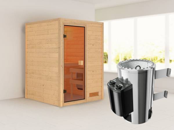 Nadja - Karibu Sauna Plug & Play inkl. 3,6 kW-Ofen - ohne Dachkranz - Nadja - Karibu Sauna Plug & Play inkl. 3,6 kW-Ofen - ohne Dachkranz -