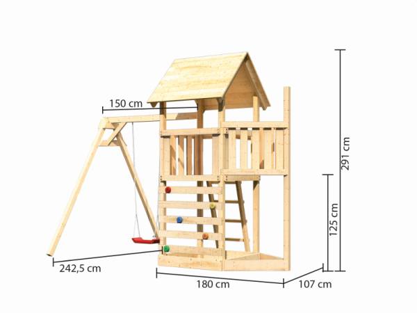 Akubi Spielturm Lotti Satteldach + Schiffsanbau oben + Einzelschaukel + Kletterwand