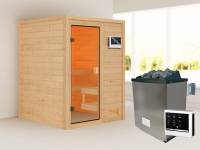 Karibu Sauna Sandra inkl. 9 kW Ofen ext. Steuerung, mit klassicher Tür -ohne Dachkranz-