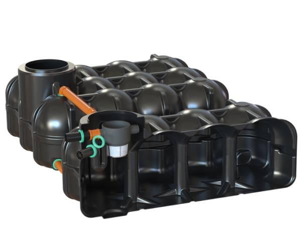 Nautilus Flachtank-Zisterne Hudson DUO 10.000 Liter mit Pumpensumpf, 1 Behälter mit Korbfilter & Siphon