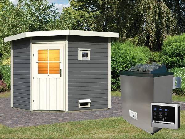 Karibu Saunahaus Mayla 38 mm mit 9 kW Ofen Ext. Strg terragrau Karibu Saunahaus Mayla 38 mm mit 9 kW Ofen Ext. Strg terragrau