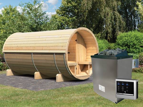 Karibu Fass - Sauna 4 42 mm inkl. 9-kW-Ofen - Saunahaus Karibu Fass - Sauna 4 42 mm inkl. 9-kW-Ofen - Saunahaus