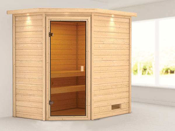 Karibu Woodfeeling Sauna Jella mit Dachkranz 38 mm Karibu Woodfeeling Sauna Jella mit Dachkranz 38 mm