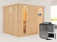 Karibu Sauna Gobin inkl. 9-kW-Bioofen mit externer Steuerung, mit Dachkranz, mit energiesparender Saunatür