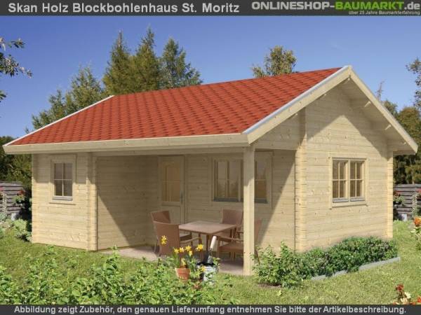 Skan Holz Blockbohlenhaus St. Moritz, Dach dämmbar für Dachziegel, 45plus, 600 x 500 cm