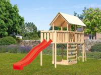 Akubi Spielturm Danny Satteldach + Rutsche rot + Anbauplattform + Kletterwand