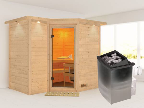 Sahib 2 - Karibu Sauna inkl. 9-kW-Ofen - mit Dachkranz -