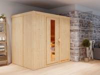 Karibu Sauna Bodin inkl. 9 kW Ofen externer Steuerung, mit energiesparender Saunatür -ohne Dachkranz-